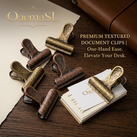 OacmaSL™ Premium Textured Document Clips, Vintage Metal Binder Clips, Heavy-Duty Paper Clamps for Office, Desk Organization, Journals, Photos, Notes, Receipts & Craft Storage