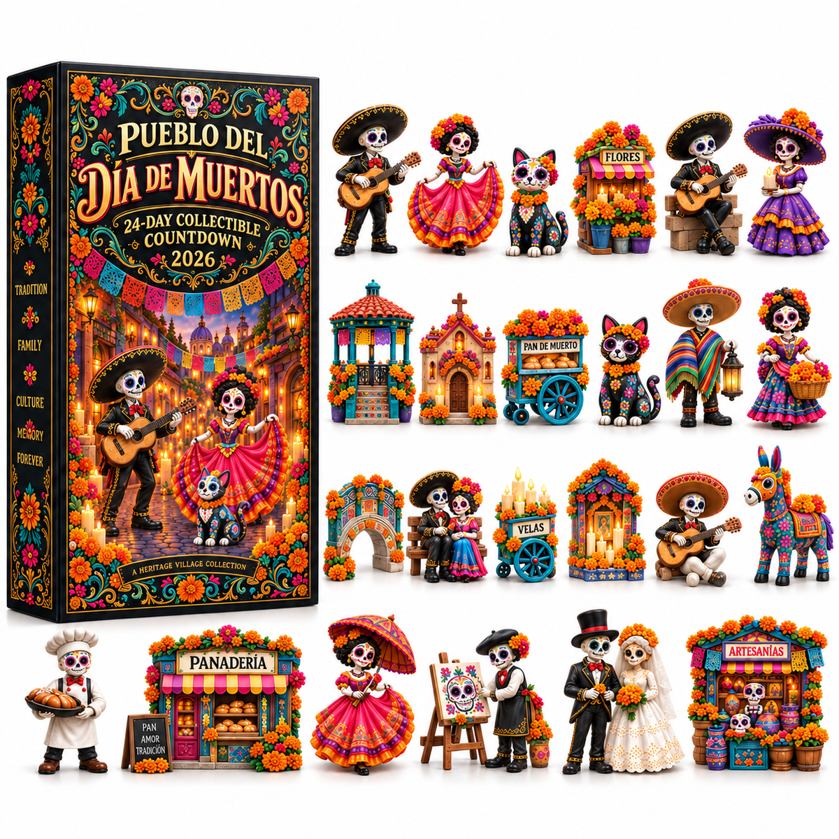 🎁Day of the Dead Village 2026 – 24-Day Day of the Dead Collectible Countdown Calendar with 24 Unique Miniatures