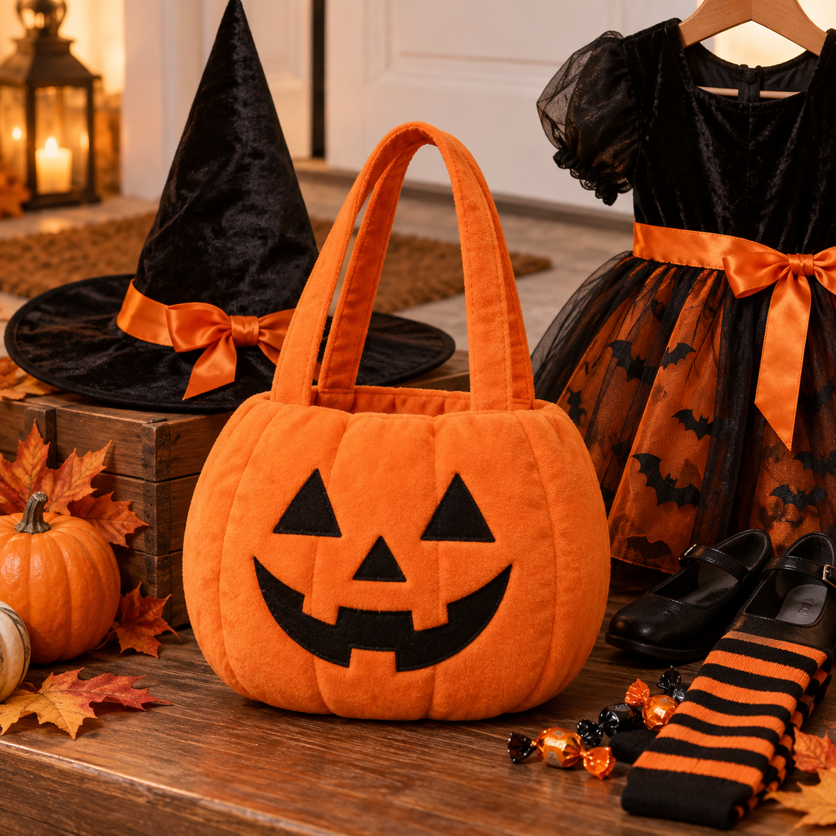 Orange Halloween candy bag for kids product lifestyle image