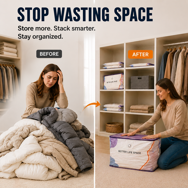 🥳2026 HOT SALE🥳💞 50% OFF! No‑Pump Vacuum Storage Bags – Press & seal, no pump needed. Saves 80% space, keeps clothes dry & dust‑free. Perfect for bulky bedding & off‑season gear. 🛏️🗄️