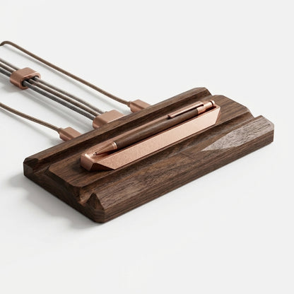 OacmaSL™ Wooden Desk Organizer Tray with Magnetic Cable Management, Copper-Finish Pen Holder, Desktop Cable Organizer, Office Desk Accessories, Modern Workspace Organizer for Home Office, Study, Nightstand & Executive Desk