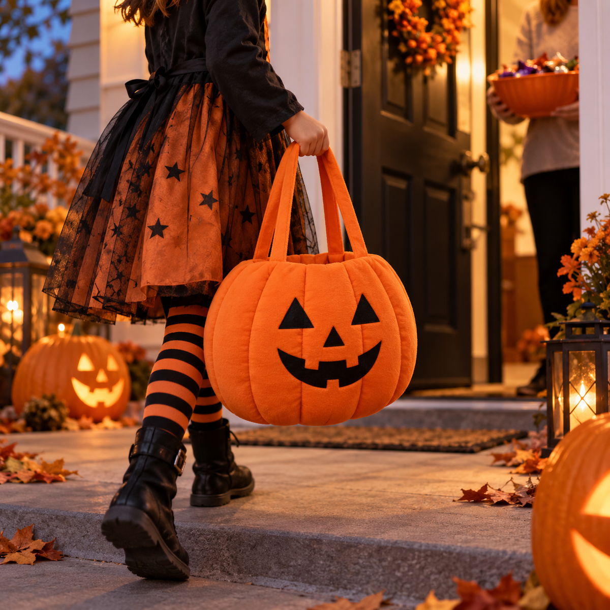 Child-friendly orange pumpkin Halloween tote lifestyle image