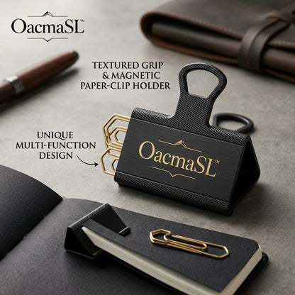 OacmaSL™ Magnetic Paper Clip Holder with Textured Grip, Multi-Function Desktop Paperclip Dispenser, Black Metal Desk Organizer for Office, Home Office, Study, School, Business Desk Accessories
