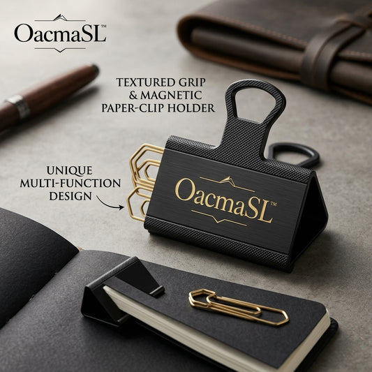 OacmaSL™ Magnetic Paper Clip Holder with Textured Grip, Multi-Function Desktop Paperclip Dispenser, Black Metal Desk Organizer for Office, Home Office, Study, School, Business Desk Accessories